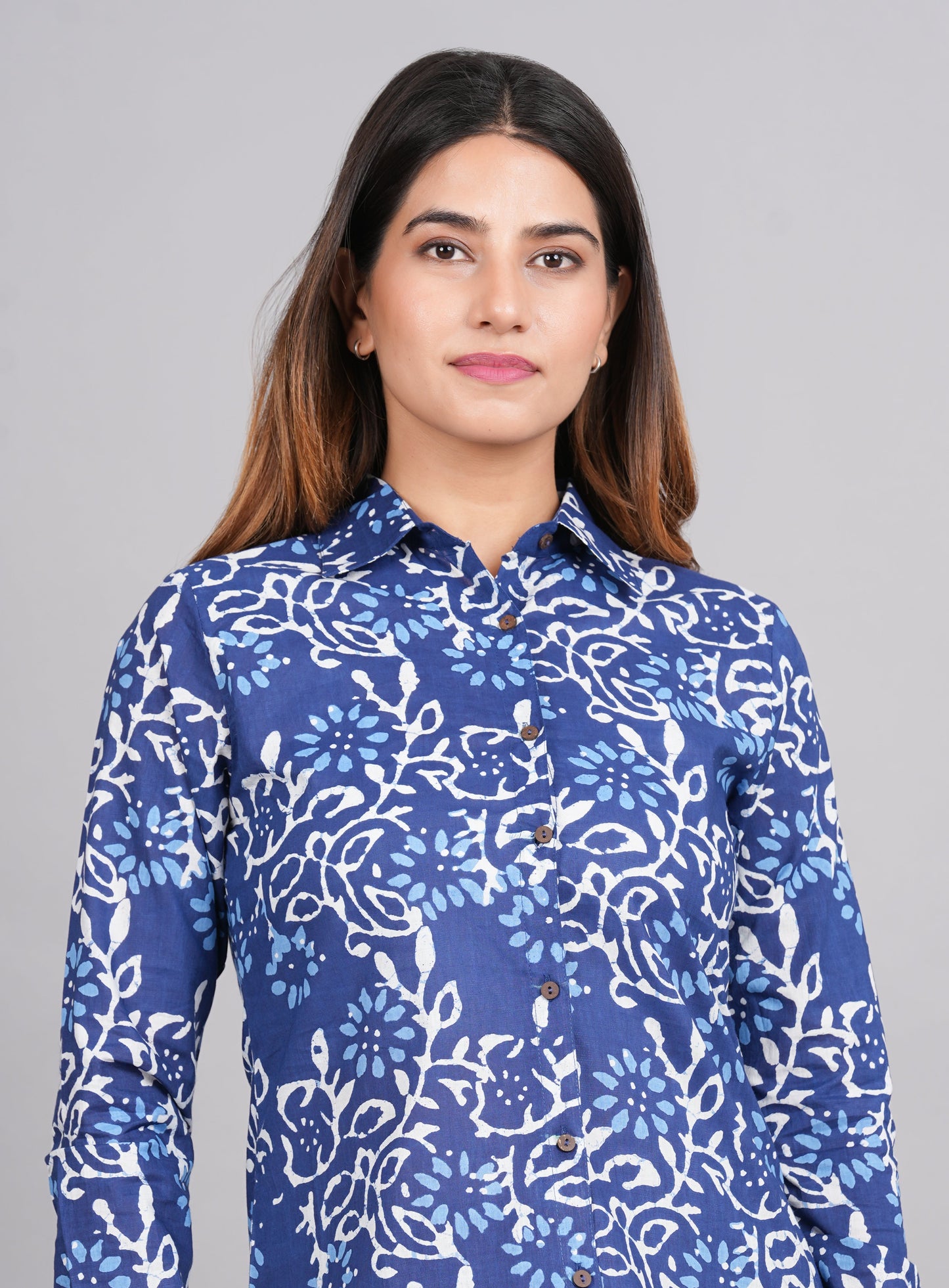 House of RP Women's Blue Cotton Floral Printed Casual Shirt | Swadesiicart