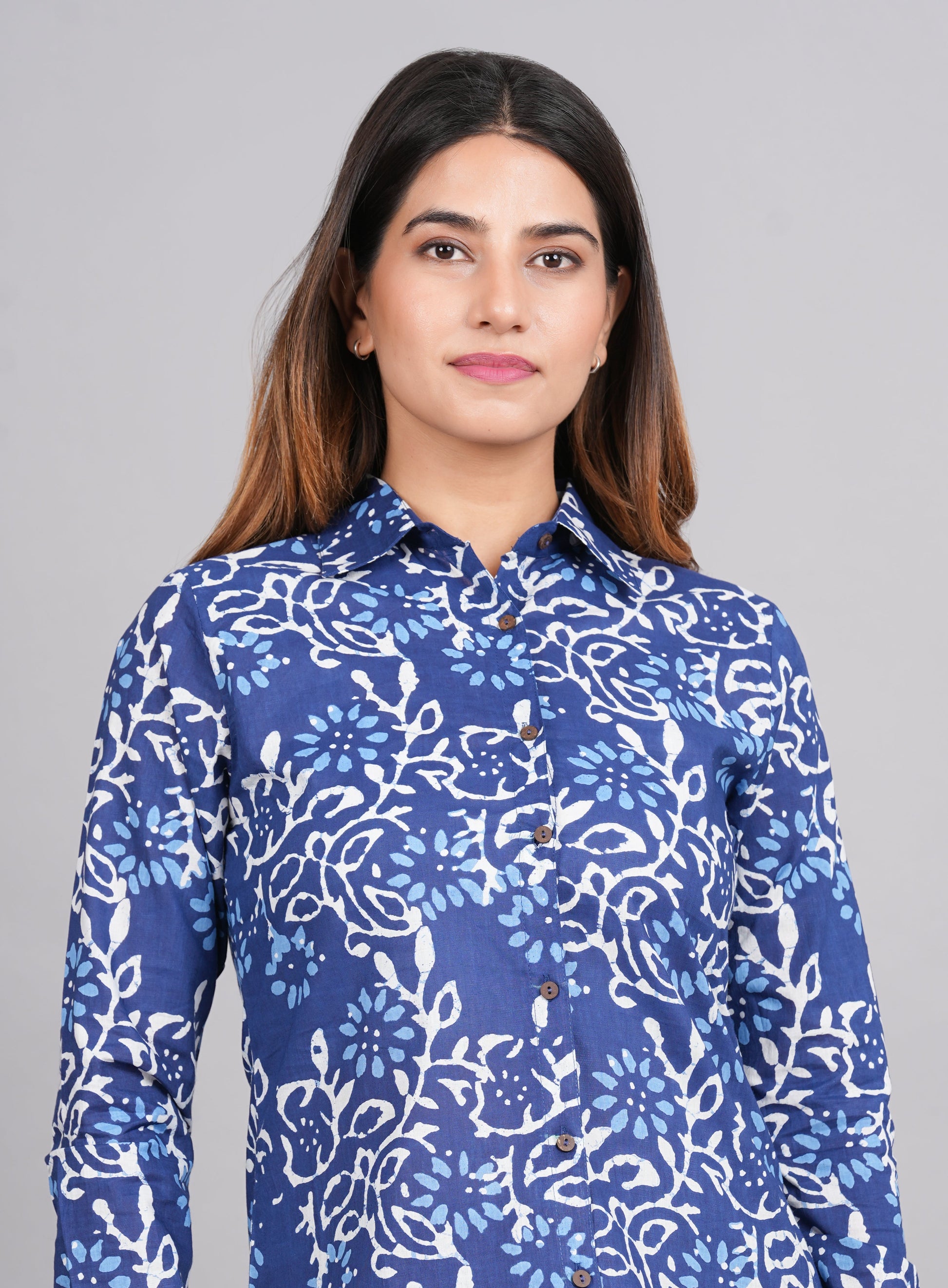 House of RP Women's Blue Cotton Floral Printed Casual Shirt | Swadesiicart