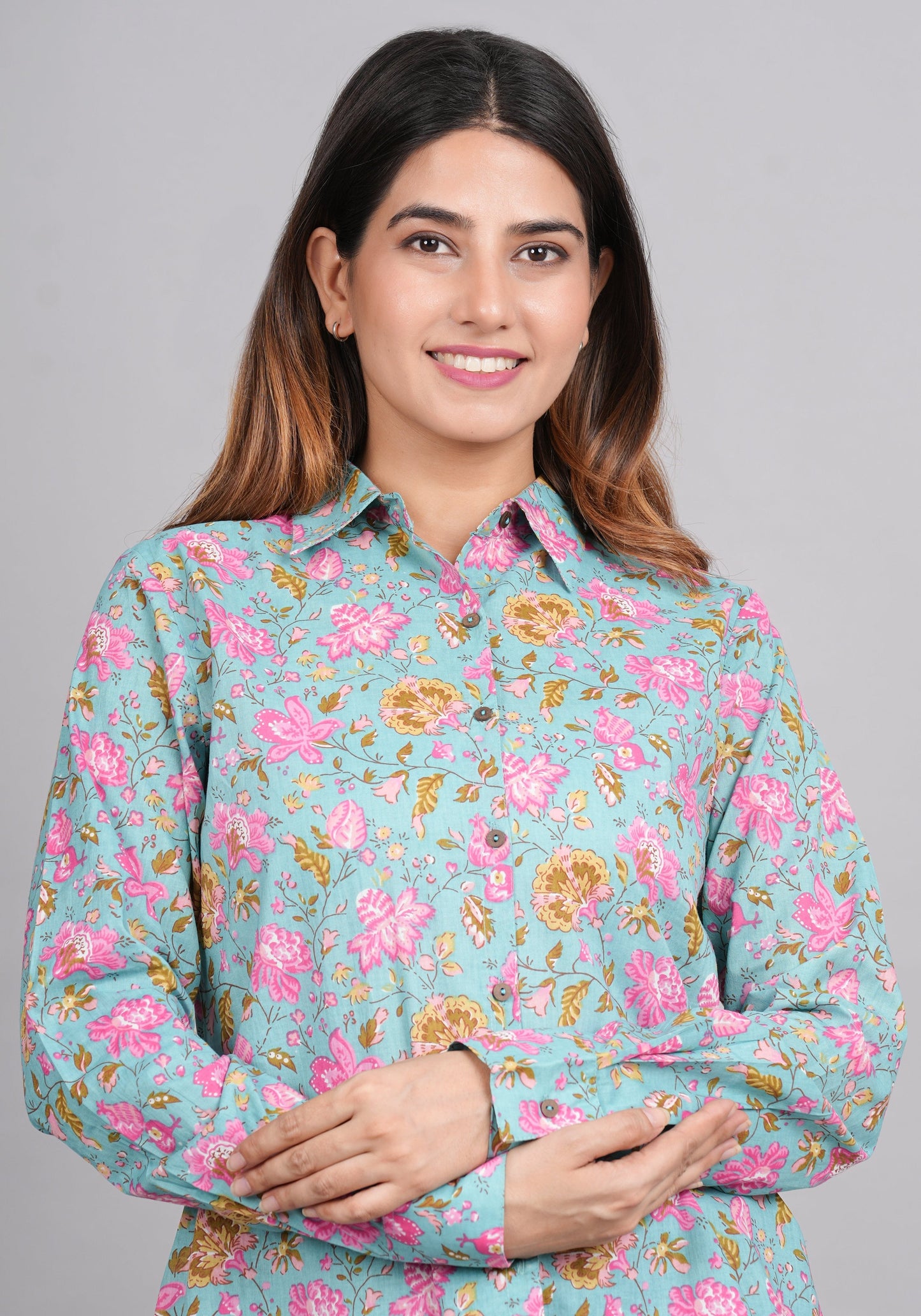 House of RP Women's Green Cotton Floral Printed Casual Shirt | Swadesiicart