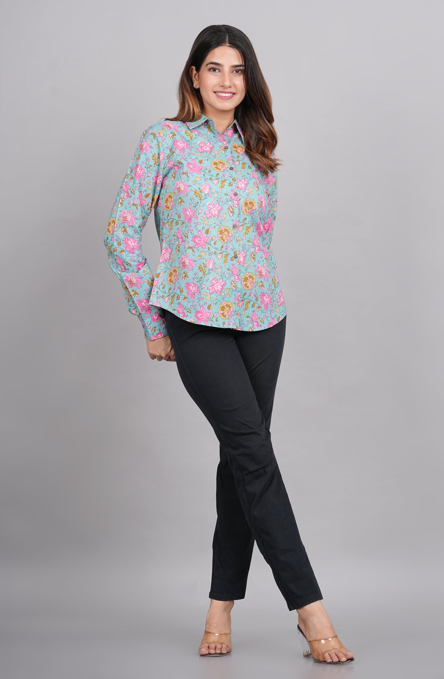 House of RP Women's Green Cotton Floral Printed Casual Shirt | Swadesiicart