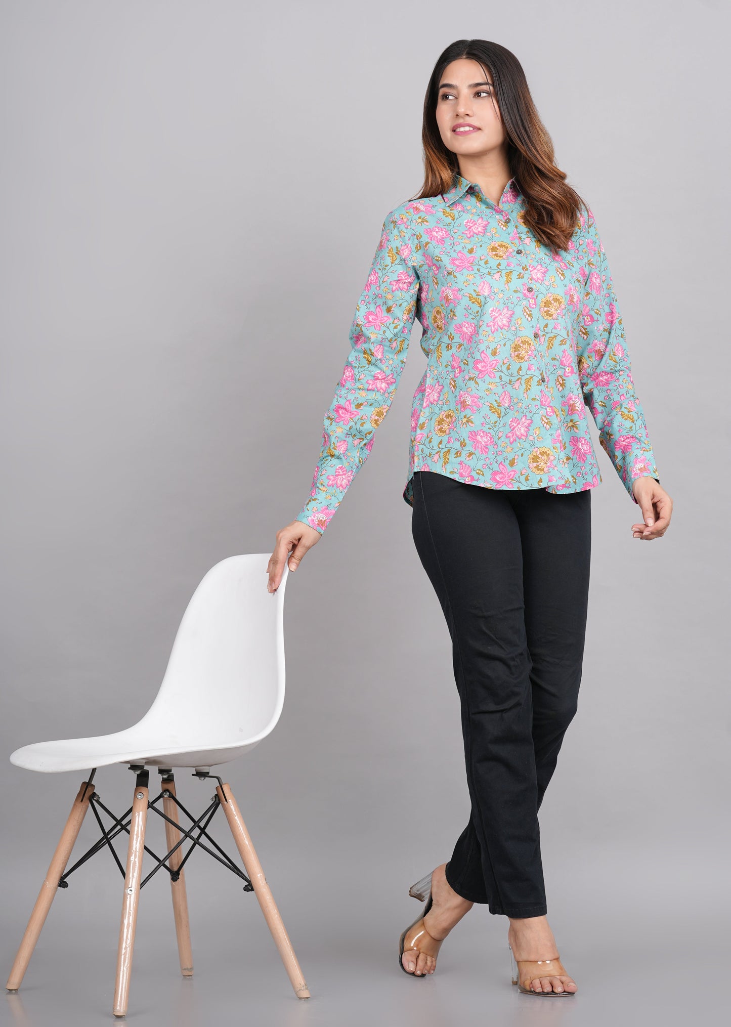 House of RP Women's Green Cotton Floral Printed Casual Shirt | Swadesiicart