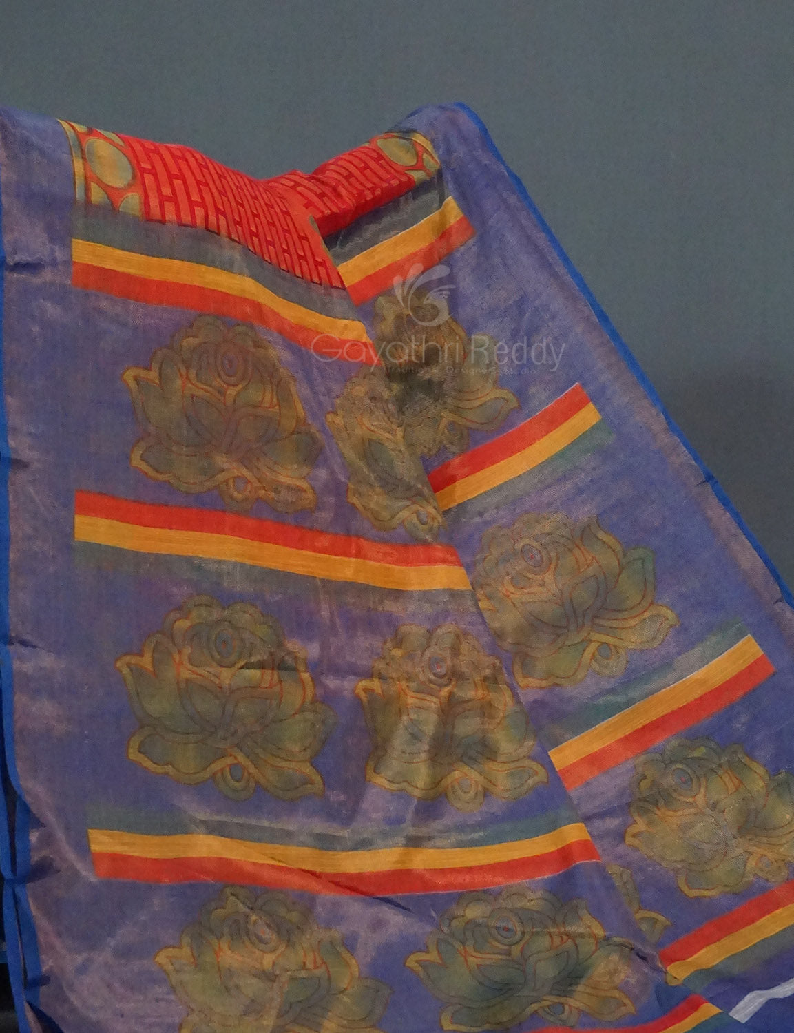 Orange Colour With Ink Blue Blouse Cotton Brasso Saree By Gayathri Reddy Designer Studio | Swadesiicart