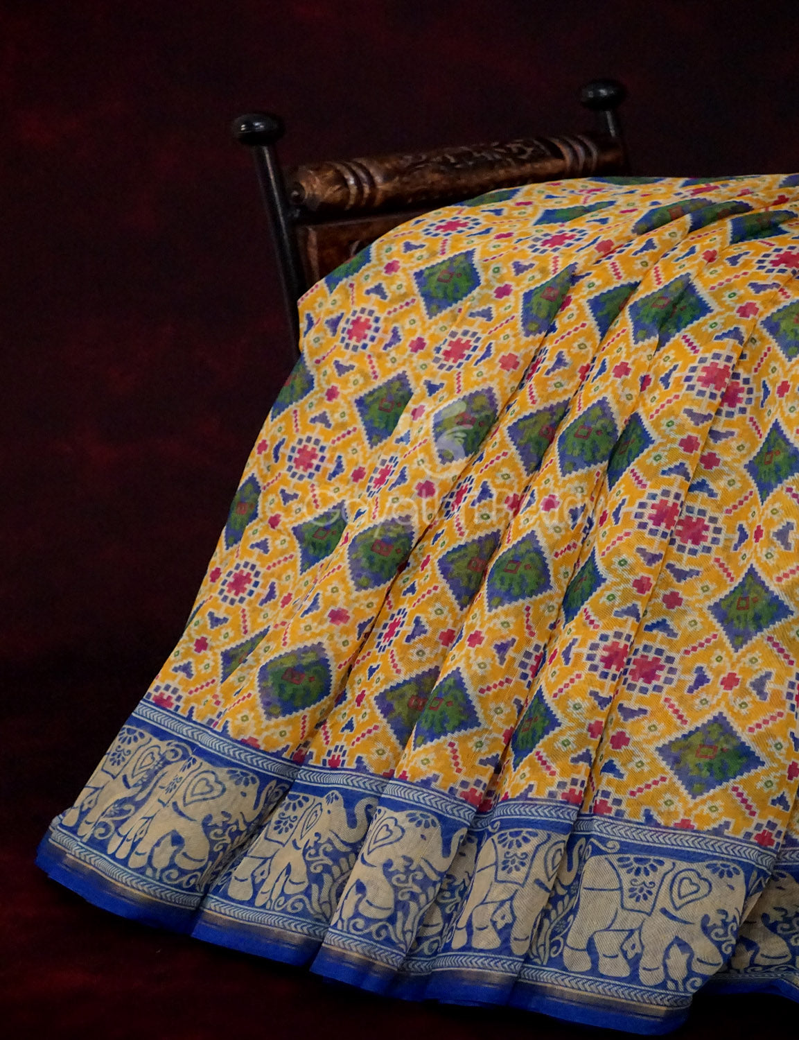 Yellow Colour All Over Print Semi Chanderi Saree By Gayathri Reddy Designer Studio | Swadesiicart