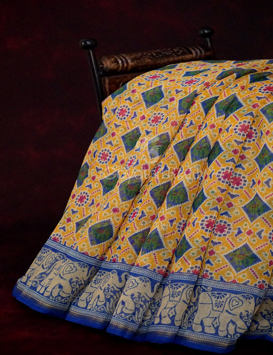 Yellow Colour All Over Print Semi Chanderi Saree By Gayathri Reddy Designer Studio | Swadesiicart