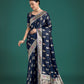 Monjolika Fashion Blue Color Festival Wear Banarasi Satin Silk Designer Zari Weaving Saree | Swadesiicart