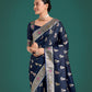 Monjolika Fashion Blue Color Festival Wear Banarasi Satin Silk Designer Zari Weaving Saree | Swadesiicart