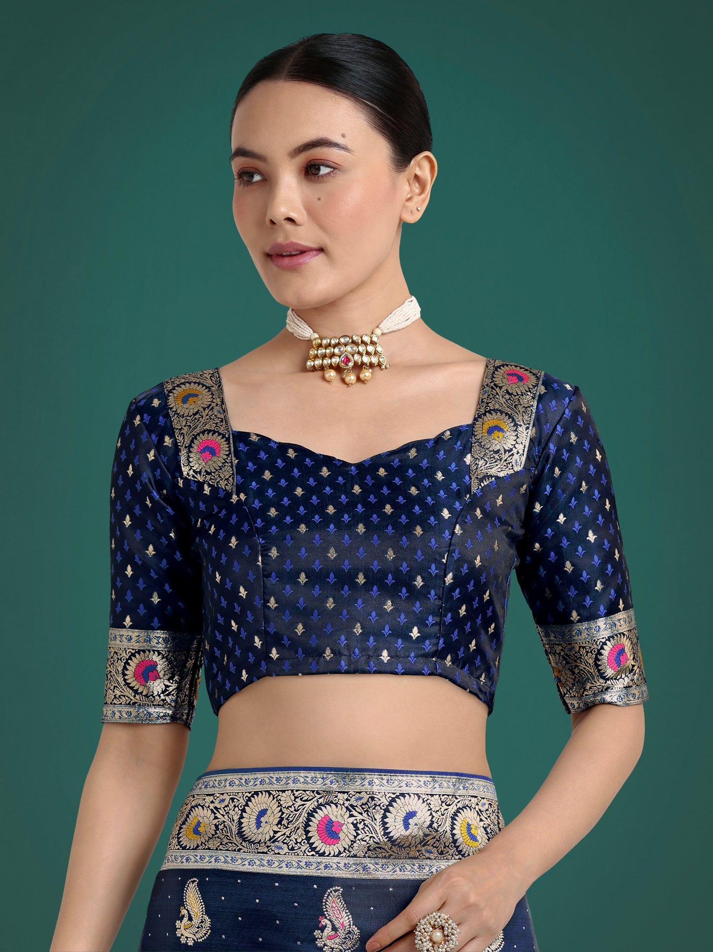 Monjolika Fashion Blue Color Festival Wear Banarasi Satin Silk Designer Zari Weaving Saree | Swadesiicart