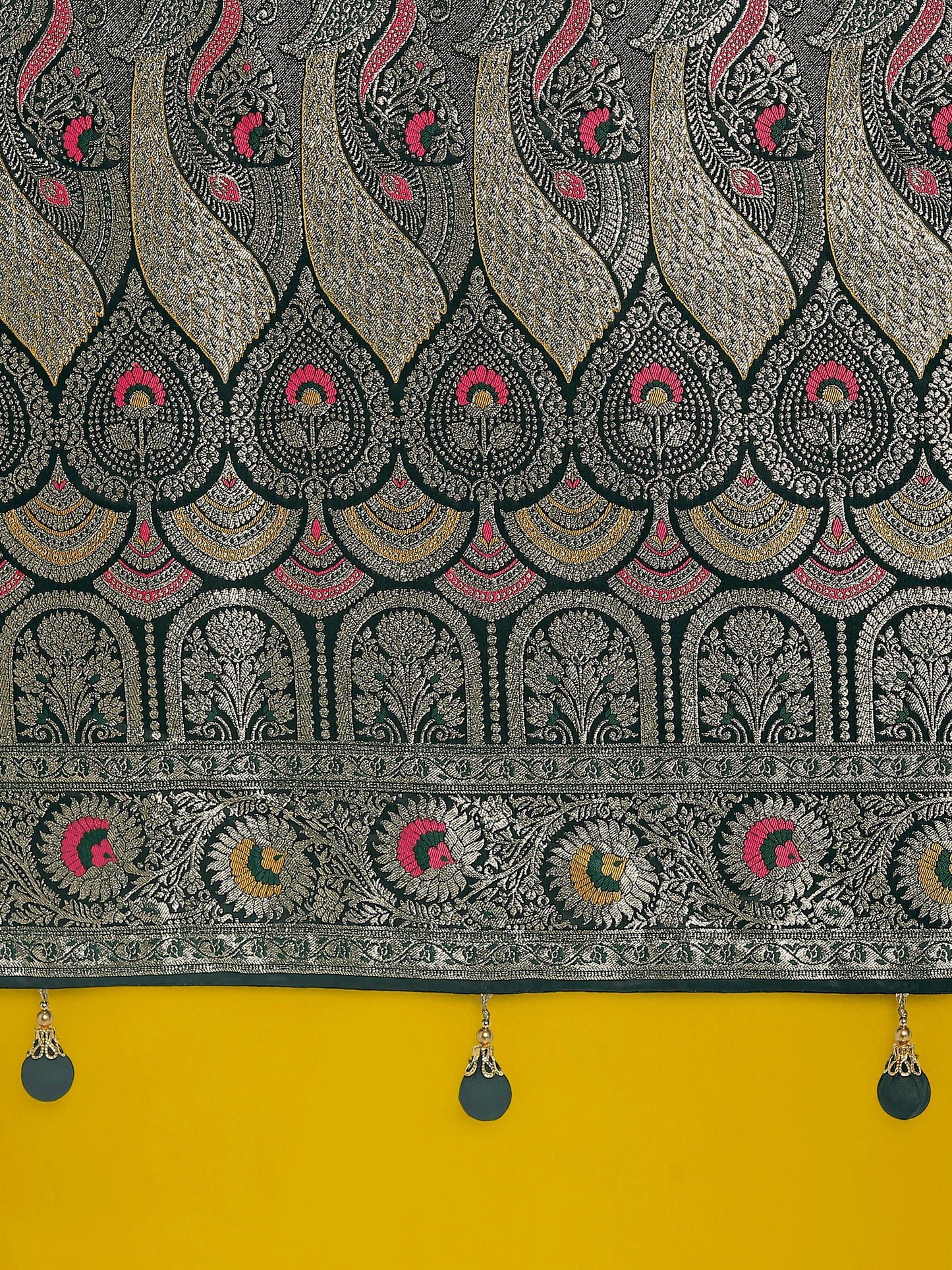 Monjolika Fashion Dark Green Color Festival Wear Banarasi Satin Silk Designer Zari Weaving Saree | Swadesiicart