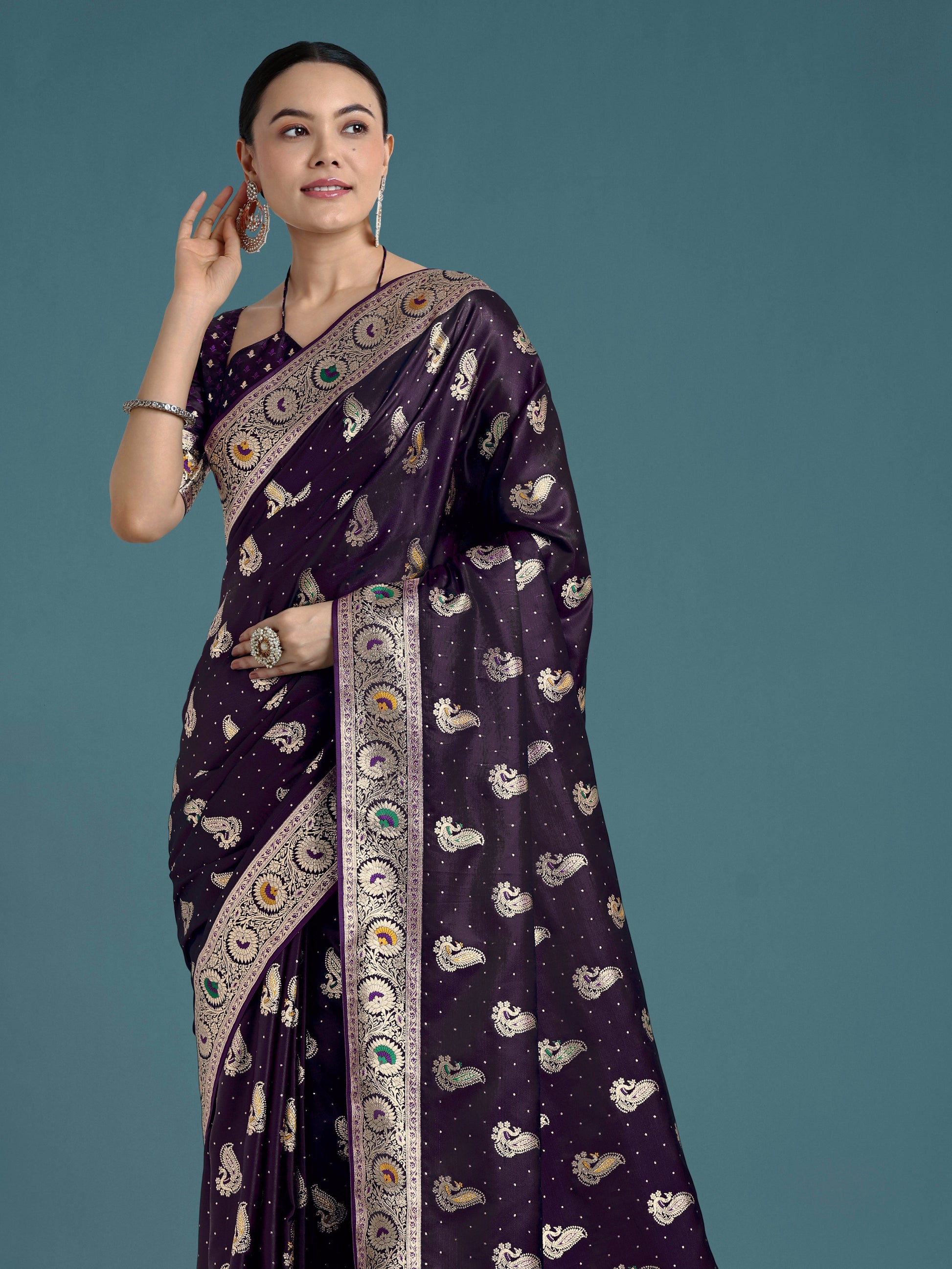 Monjolika Fashion Purple Color Festival Wear Banarasi Satin Silk Designer Zari Weaving Saree | Swadesiicart