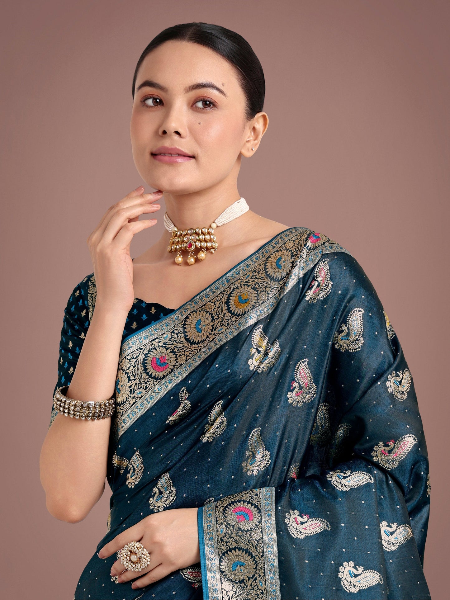 Monjolika Fashion Teal Color Festival Wear Banarasi Satin Silk Designer Zari Weaving Saree | Swadesiicart