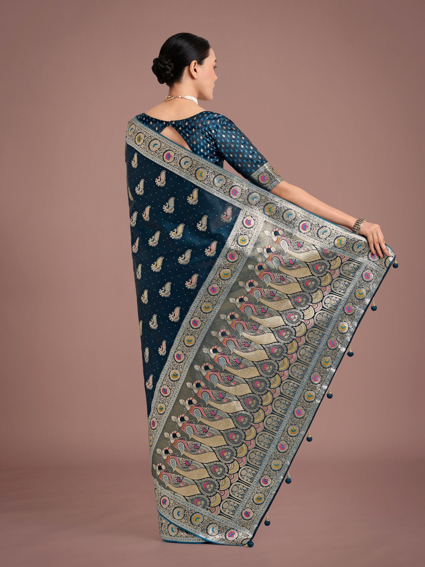 Monjolika Fashion Teal Color Festival Wear Banarasi Satin Silk Designer Zari Weaving Saree | Swadesiicart