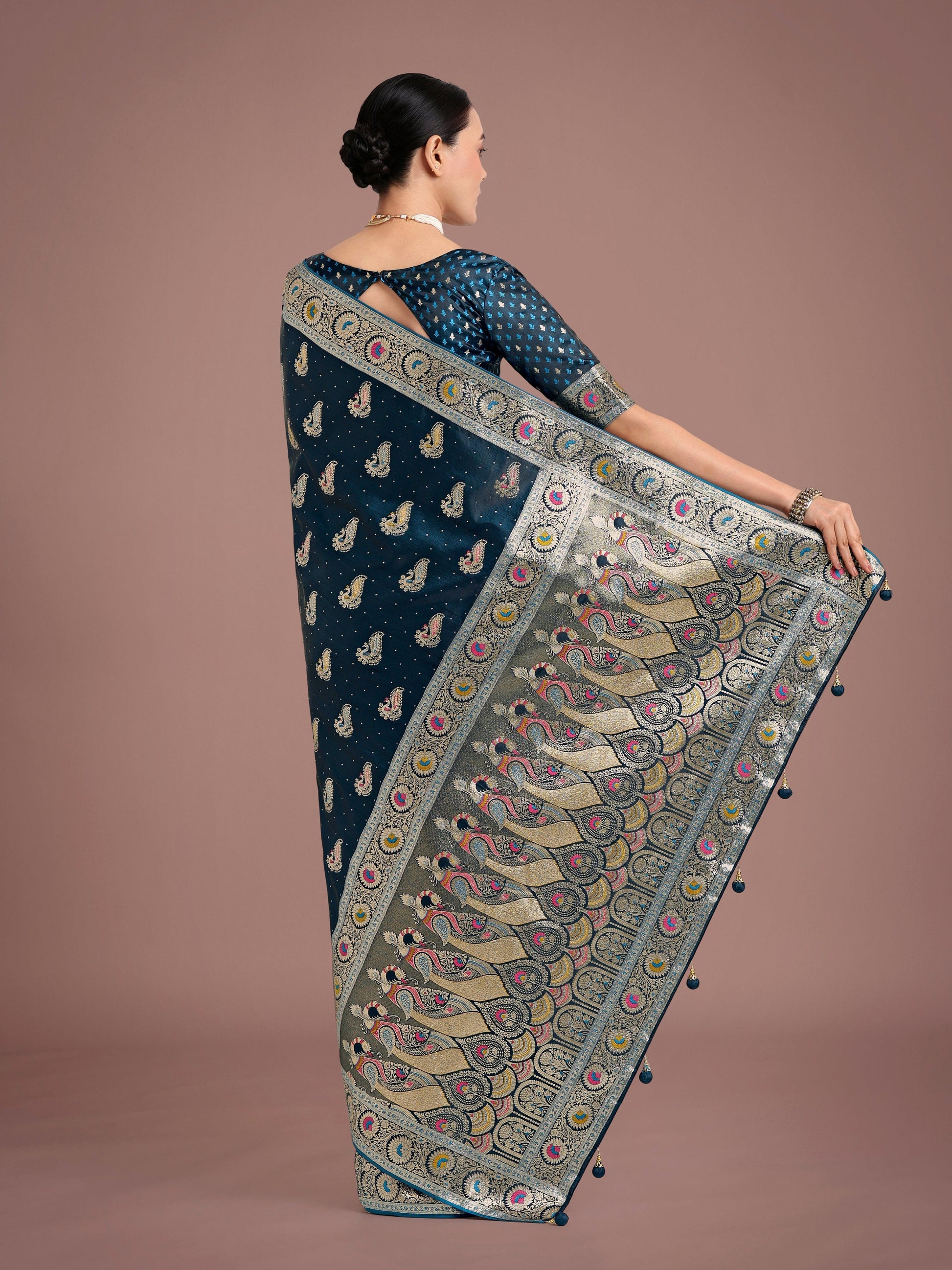 Monjolika Fashion Teal Color Festival Wear Banarasi Satin Silk Designer Zari Weaving Saree | Swadesiicart