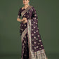 Monjolika Fashion Wine Color Festival Wear Banarasi Satin Silk Designer Zari Weaving Saree | Swadesiicart