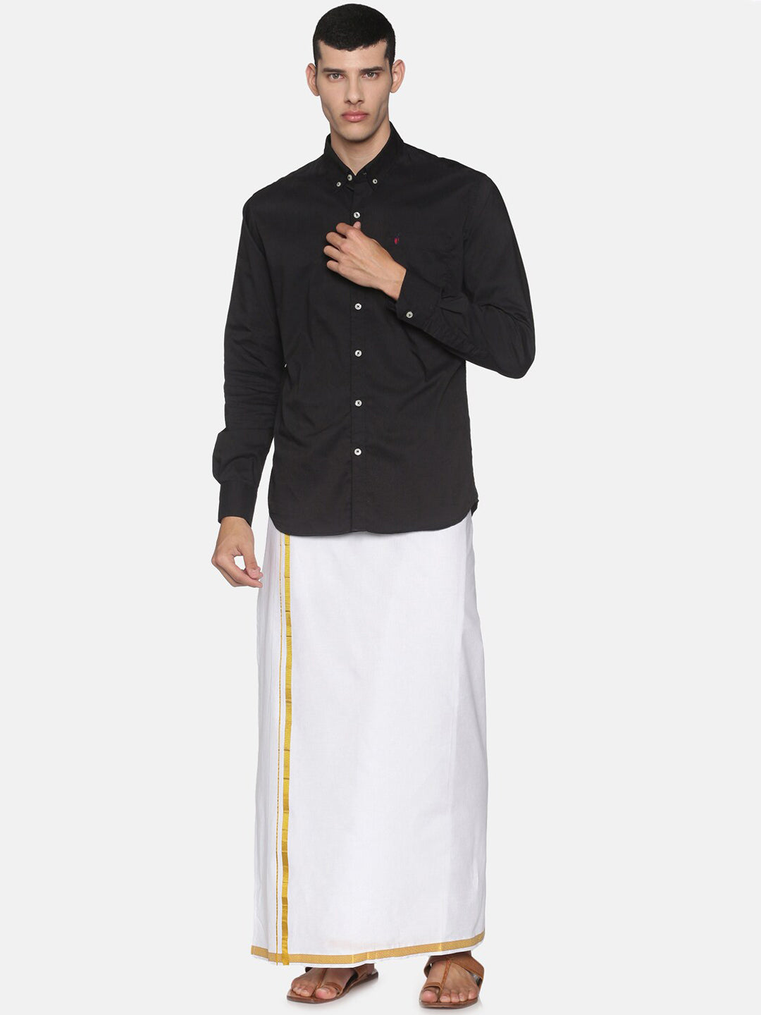 Sethukrishna White Solid Readymade Cotton Dhoti For Men | Swadesiicart