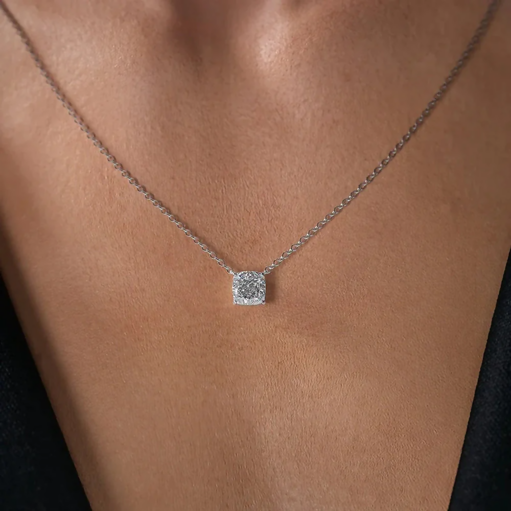 Cauer Elegant 14K White Gold Plated Moissanite Pendant Necklace | Swadesiicart