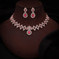 Tehzeeb Creations Pink Colour Ad Studded Necklace Jewellery Set With Matching Earrings For Women And Girls - Swadesiicart