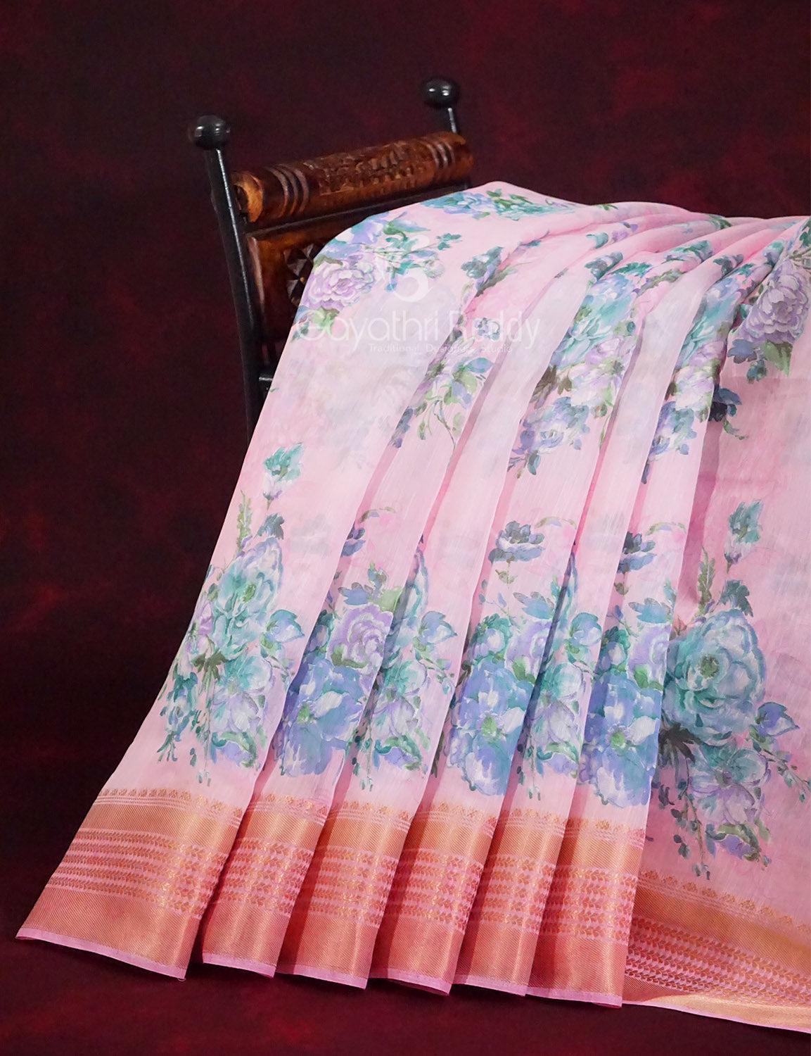 Shades of Baby Pink Colour Printed Semi Chanderi Saree By Gayathri Reddy Designer Studio | Swadesiicart