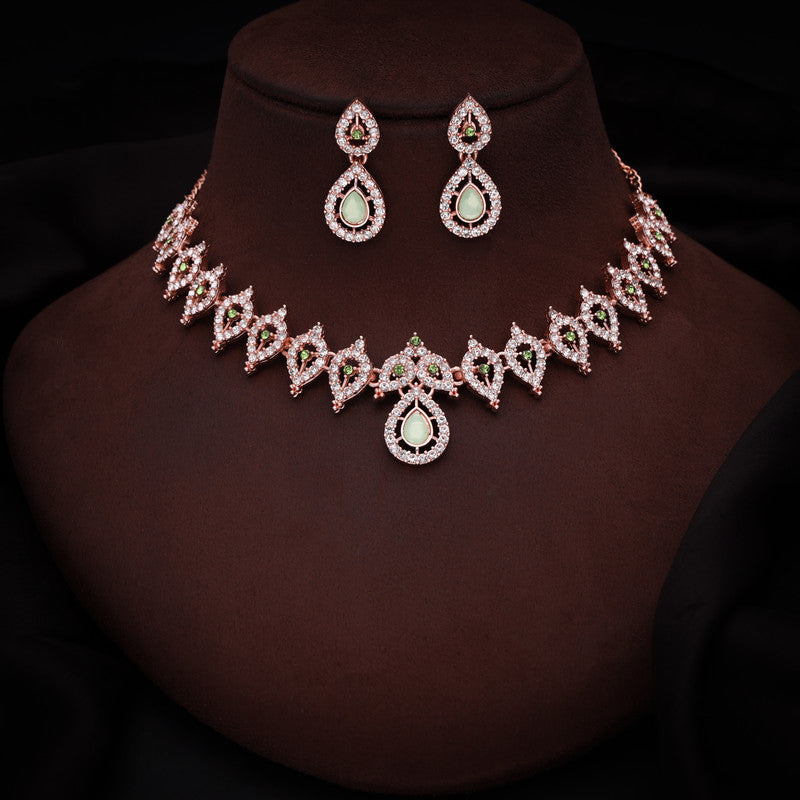 Tehzeeb Creations Sea Green Colour Ad Studded Necklace Jewellery Set With Matching Earrings For Women And Girls - Swadesiicart