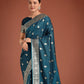 Monjolika Fashion Dark Teal Banarasi Satin Silk Saree with Intricate Zari Work with Rich Weaving Pattern | Swadesiicart