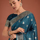 Monjolika Fashion Dark Teal Banarasi Satin Silk Saree with Intricate Zari Work with Rich Weaving Pattern | Swadesiicart