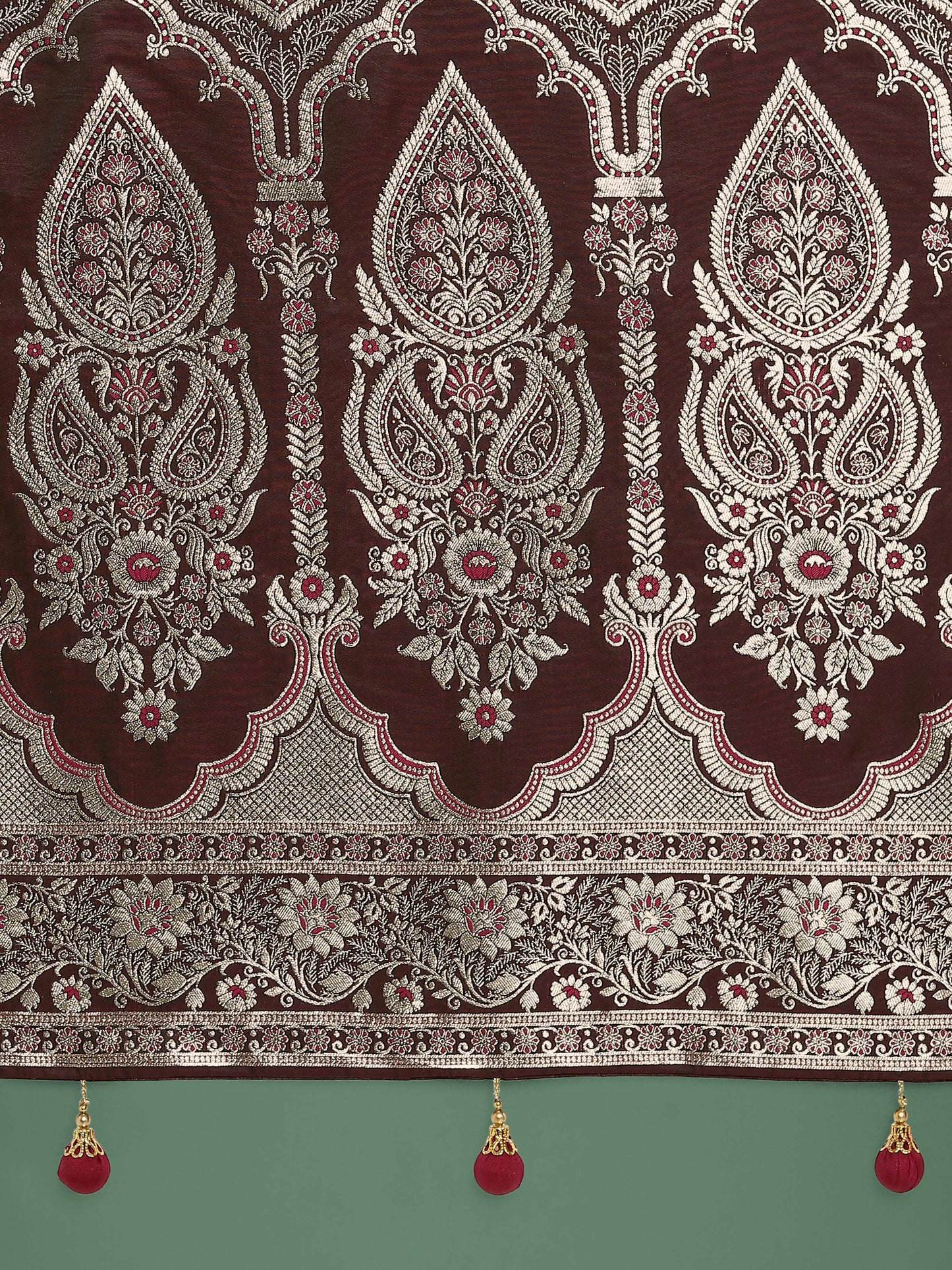 Monjolika Fashion Maroon Banarasi Satin Silk Saree with Intricate Zari Work with Rich Weaving Pattern | Swadesiicart