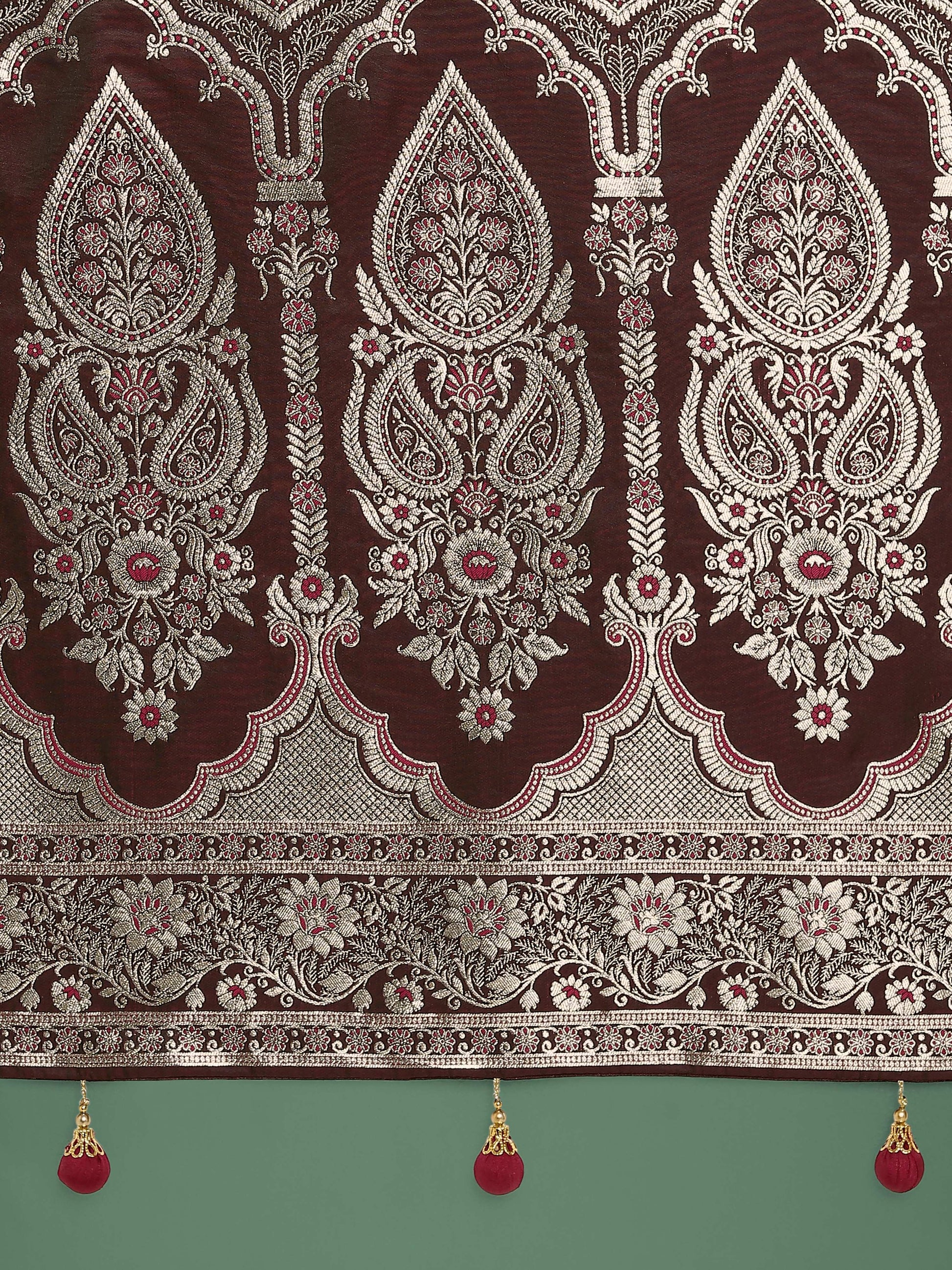 Monjolika Fashion Maroon Banarasi Satin Silk Saree with Intricate Zari Work with Rich Weaving Pattern | Swadesiicart