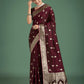 Monjolika Fashion Maroon Banarasi Satin Silk Saree with Intricate Zari Work with Rich Weaving Pattern | Swadesiicart