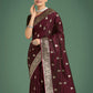 Monjolika Fashion Maroon Banarasi Satin Silk Saree with Intricate Zari Work with Rich Weaving Pattern | Swadesiicart