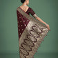 Monjolika Fashion Maroon Banarasi Satin Silk Saree with Intricate Zari Work with Rich Weaving Pattern | Swadesiicart