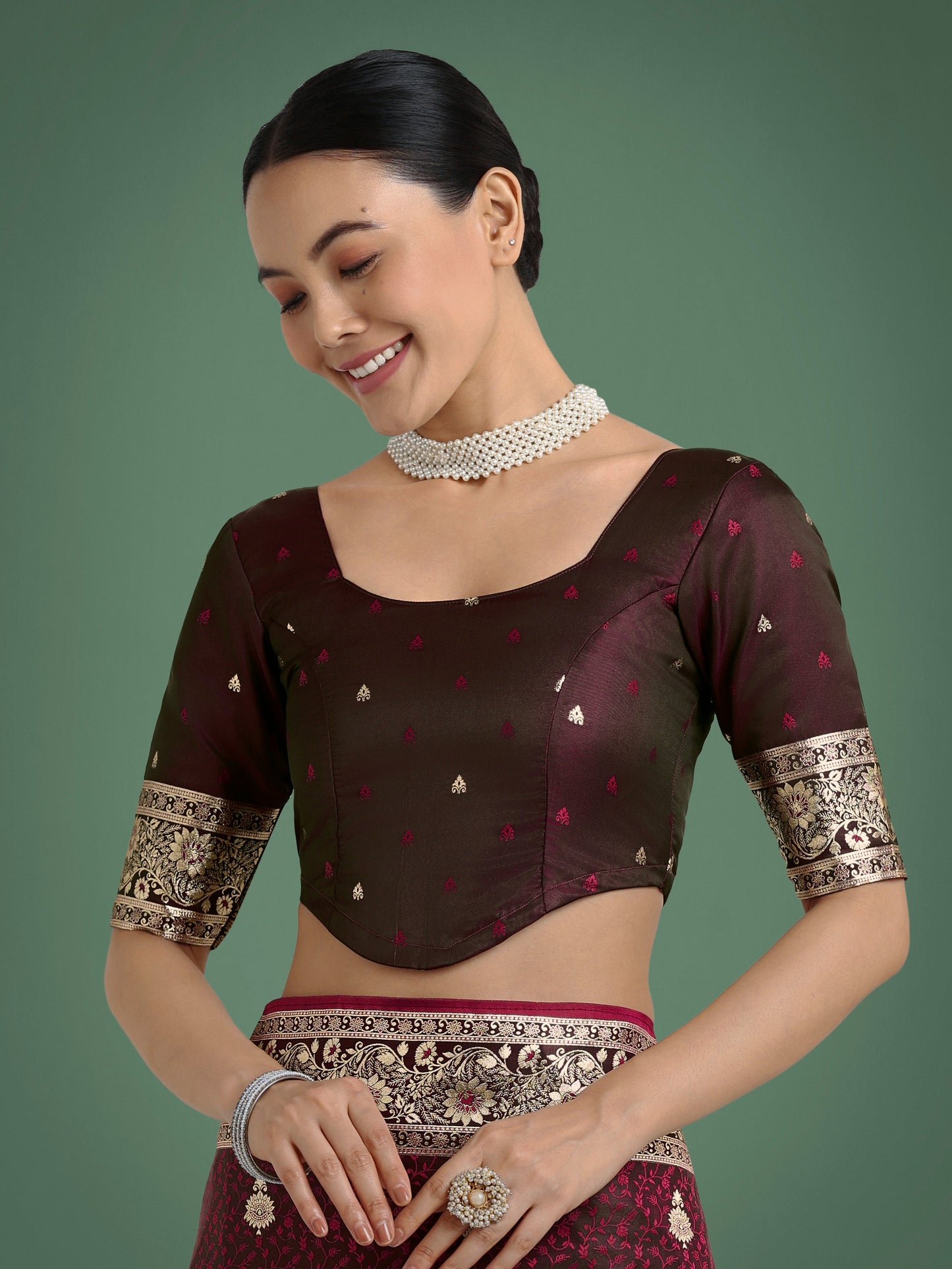 Monjolika Fashion Maroon Banarasi Satin Silk Saree with Intricate Zari Work with Rich Weaving Pattern | Swadesiicart