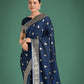 Monjolika Fashion Blue Banarasi Satin Silk Saree with Intricate Zari Work with Rich Weaving Pattern | Swadesiicart