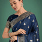 Monjolika Fashion Blue Banarasi Satin Silk Saree with Intricate Zari Work with Rich Weaving Pattern | Swadesiicart