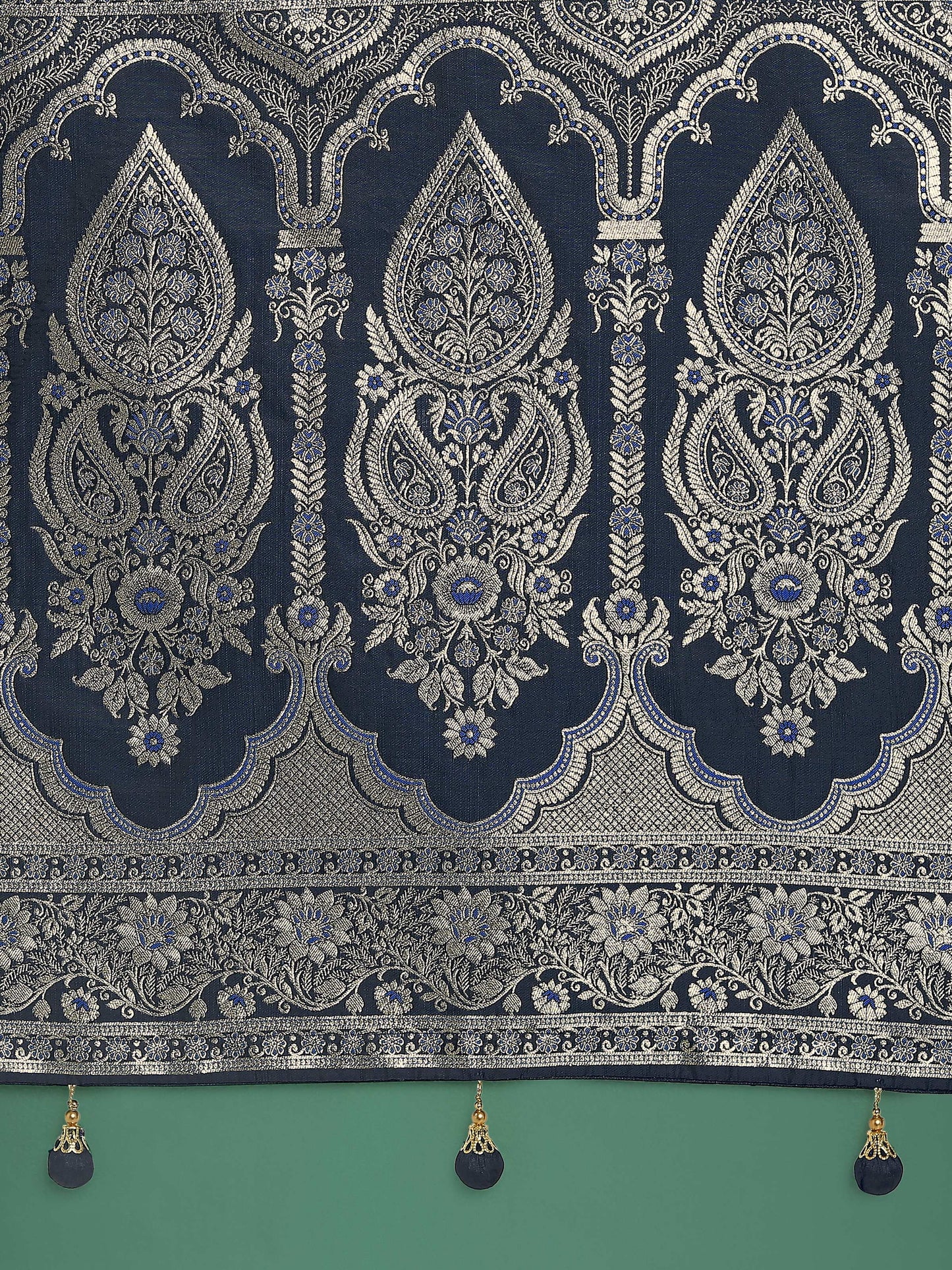 Monjolika Fashion Blue Banarasi Satin Silk Saree with Intricate Zari Work with Rich Weaving Pattern | Swadesiicart