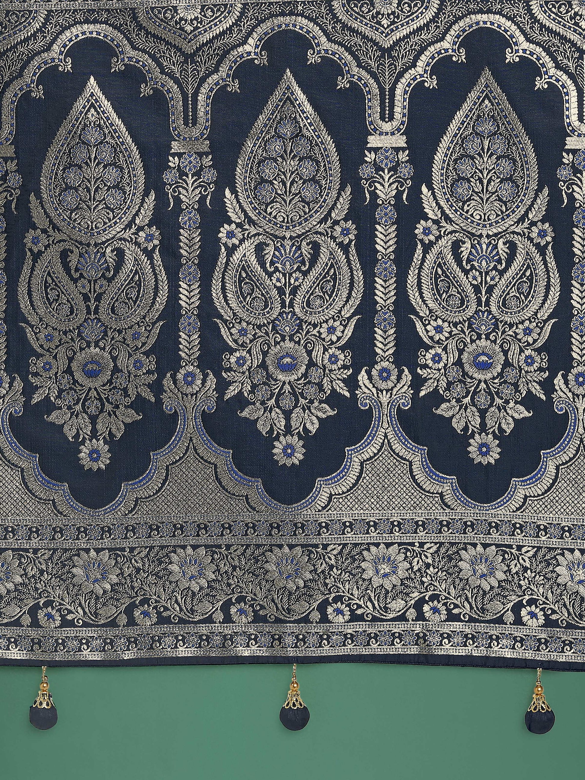 Monjolika Fashion Blue Banarasi Satin Silk Saree with Intricate Zari Work with Rich Weaving Pattern | Swadesiicart