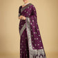 Monjolika Fashion Wine Banarasi Satin Silk Saree with Intricate Zari Work with Rich Weaving Pattern | Swadesiicart