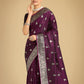 Monjolika Fashion Wine Banarasi Satin Silk Saree with Intricate Zari Work with Rich Weaving Pattern | Swadesiicart