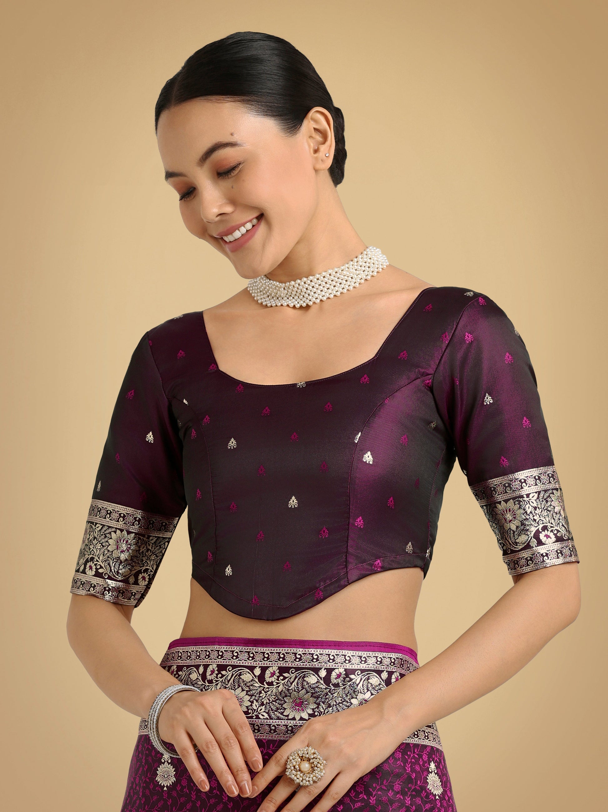 Monjolika Fashion Wine Banarasi Satin Silk Saree with Intricate Zari Work with Rich Weaving Pattern | Swadesiicart