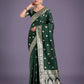 Monjolika Fashion Dark Green Banarasi Satin Silk Saree with Intricate Zari Work with Rich Weaving Pattern | Swadesiicart