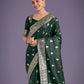 Monjolika Fashion Dark Green Banarasi Satin Silk Saree with Intricate Zari Work with Rich Weaving Pattern | Swadesiicart