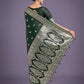 Monjolika Fashion Dark Green Banarasi Satin Silk Saree with Intricate Zari Work with Rich Weaving Pattern | Swadesiicart