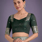 Monjolika Fashion Dark Green Banarasi Satin Silk Saree with Intricate Zari Work with Rich Weaving Pattern | Swadesiicart