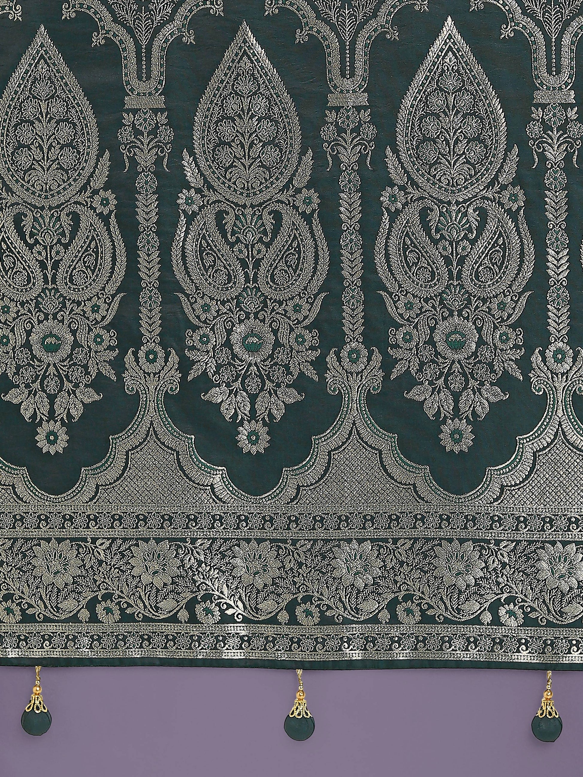 Monjolika Fashion Dark Green Banarasi Satin Silk Saree with Intricate Zari Work with Rich Weaving Pattern | Swadesiicart