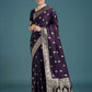 Monjolika Fashion Purple Banarasi Satin Silk Saree with Intricate Zari Work with Rich Weaving Pattern | Swadesiicart