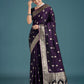 Monjolika Fashion Purple Banarasi Satin Silk Saree with Intricate Zari Work with Rich Weaving Pattern | Swadesiicart