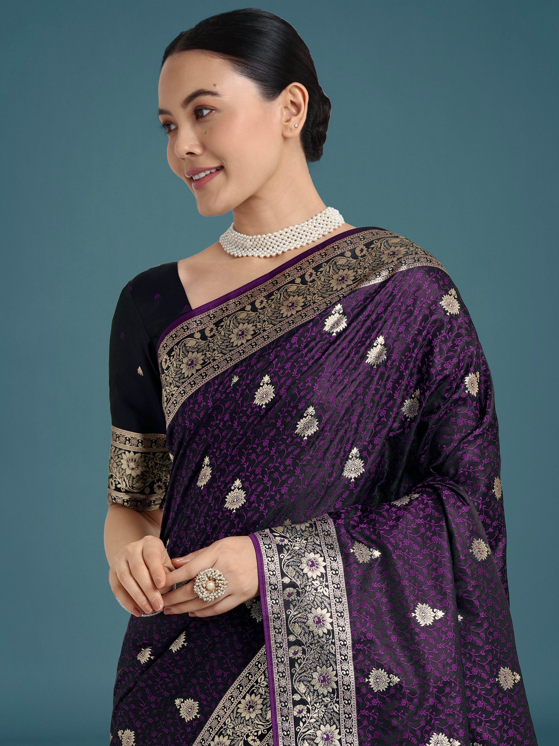 Monjolika Fashion Purple Banarasi Satin Silk Saree with Intricate Zari Work with Rich Weaving Pattern | Swadesiicart