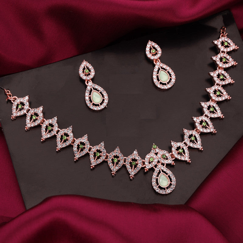 Tehzeeb Creations Sea Green Colour Ad Studded Necklace Jewellery Set With Matching Earrings For Women And Girls - Swadesiicart