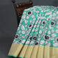 Gleaming Sea Green Kalamkari Cotton Linen Printed Saree By Gayathri Reddy Designer Studio | Swadesiicart