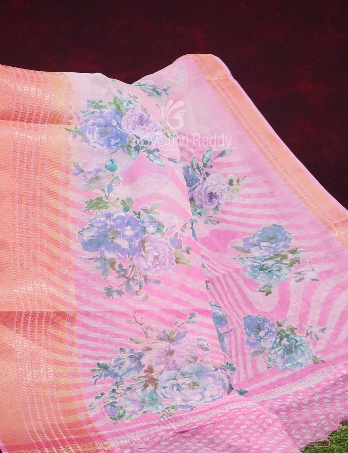 Shades of Baby Pink Colour Printed Semi Chanderi Saree By Gayathri Reddy Designer Studio | Swadesiicart