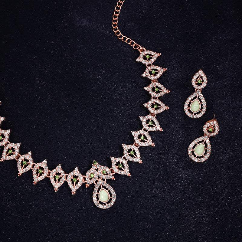 Tehzeeb Creations Sea Green Colour Ad Studded Necklace Jewellery Set With Matching Earrings For Women And Girls - Swadesiicart