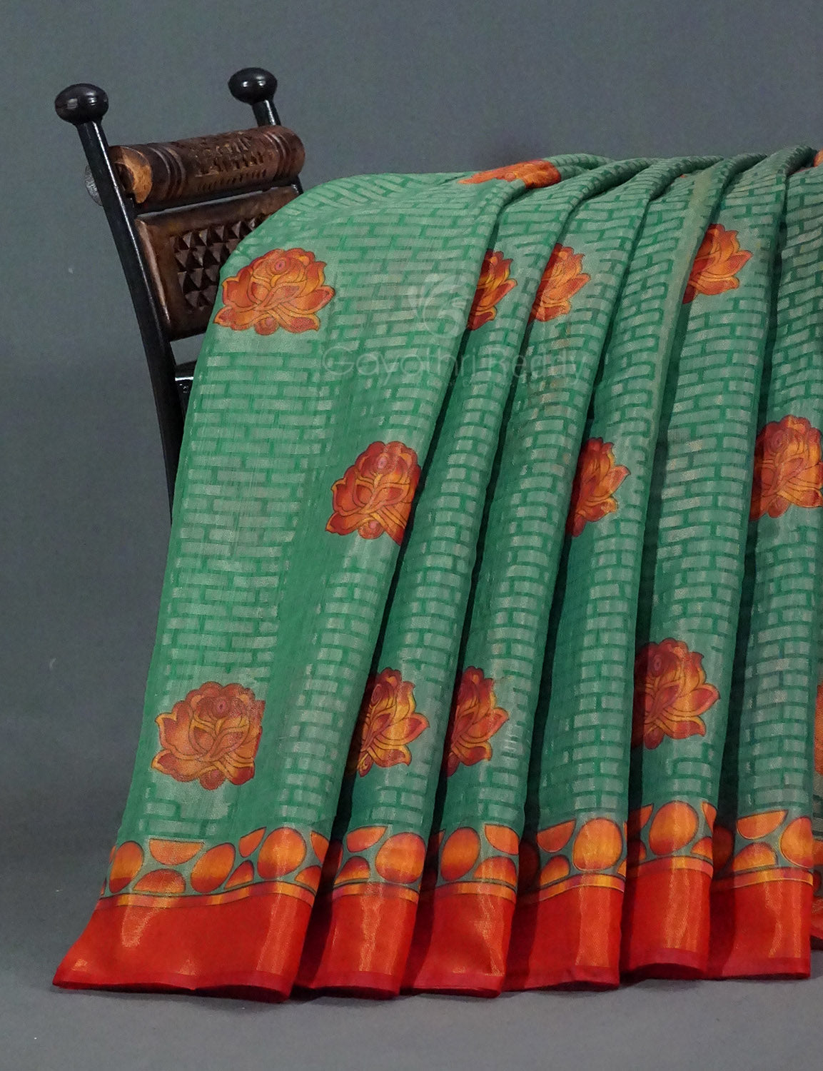 Sea Green Colour With Orange Blouse Cotton Brasso Saree By Gayathri Reddy Designer Studio | Swadesiicart